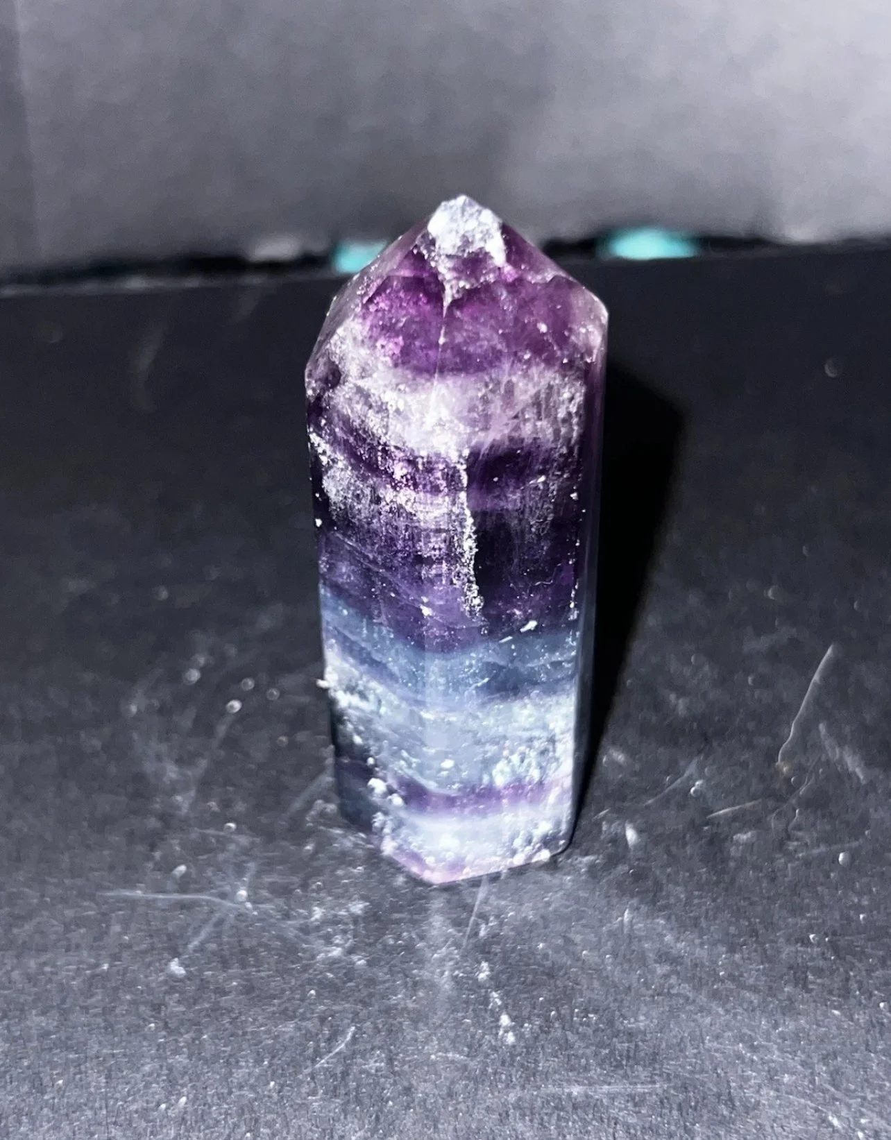 💜 Fluorite Crystal Scepter Wand – Reiki Hexagonal Healing Point