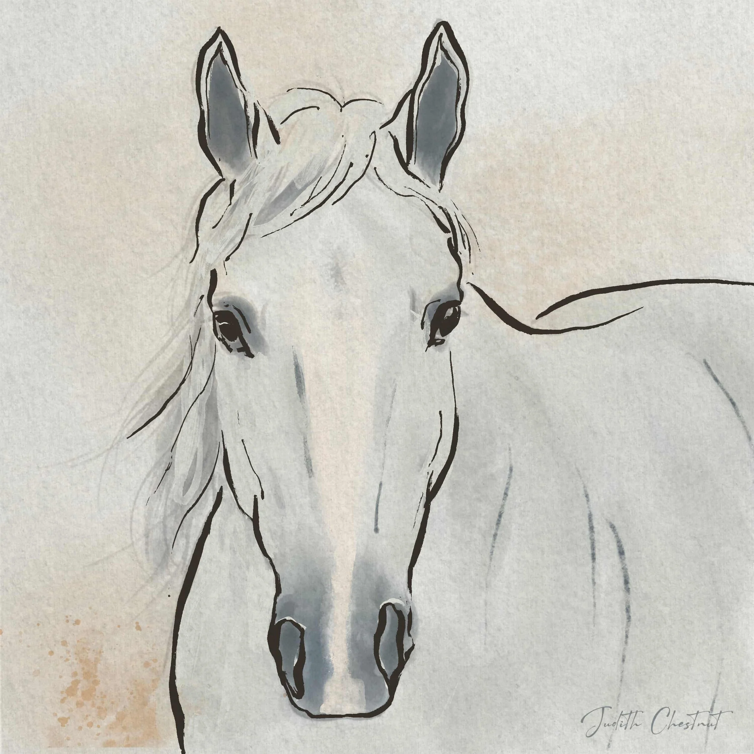 A minimalist digital ink study of Montana, focusing on the "Living Line" to capture the presence of the horse beyond her instrumental role.