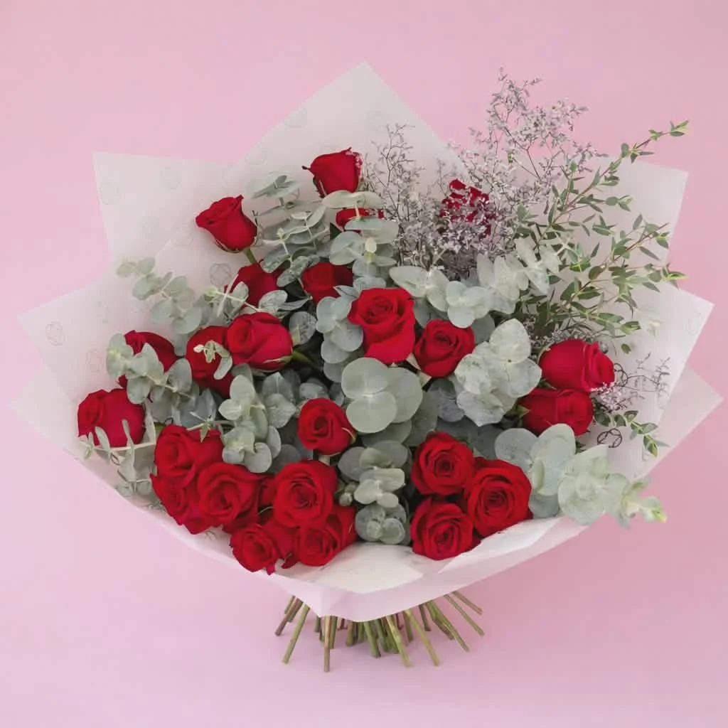 Red Rose eucalyptus Elegance Bouquet