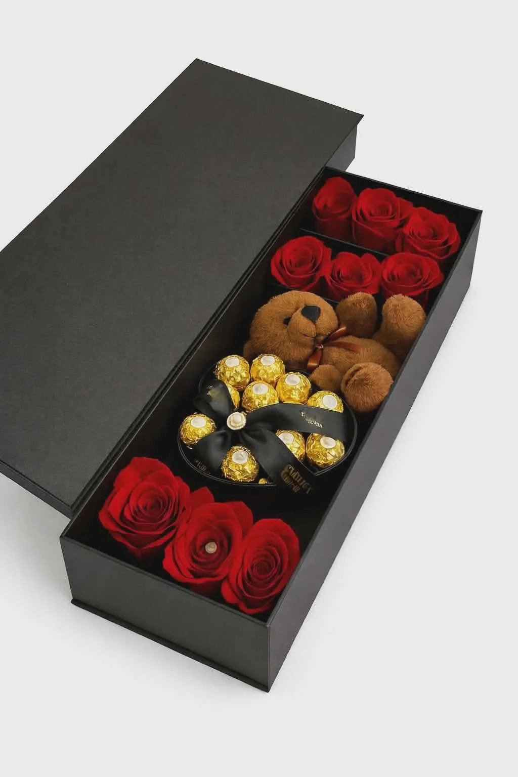 Elegance Gift Box: Roses, Chocolates & Teddy Bear