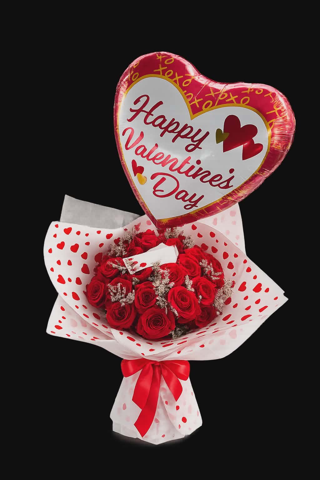 Romantic Rose Bouquet with Heart Balloon