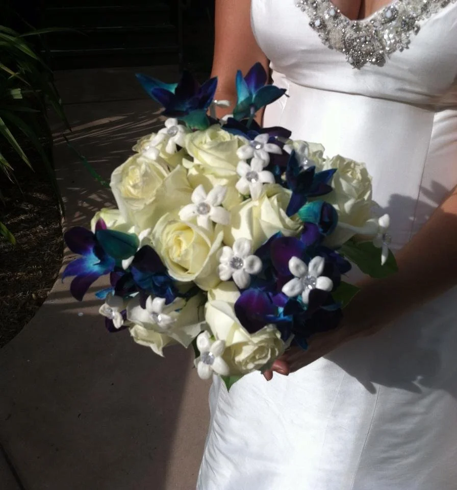 Exquisite Bridal Bouquet with Blue Orchids and White Roses