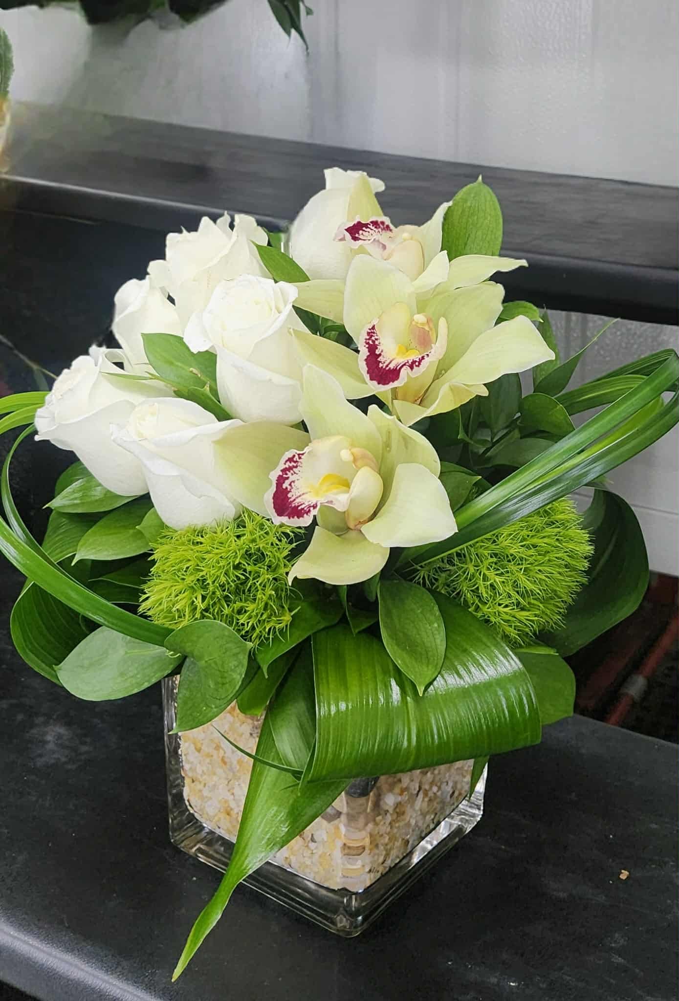 Timeless Elegance White Rose and Orchid Arrangement