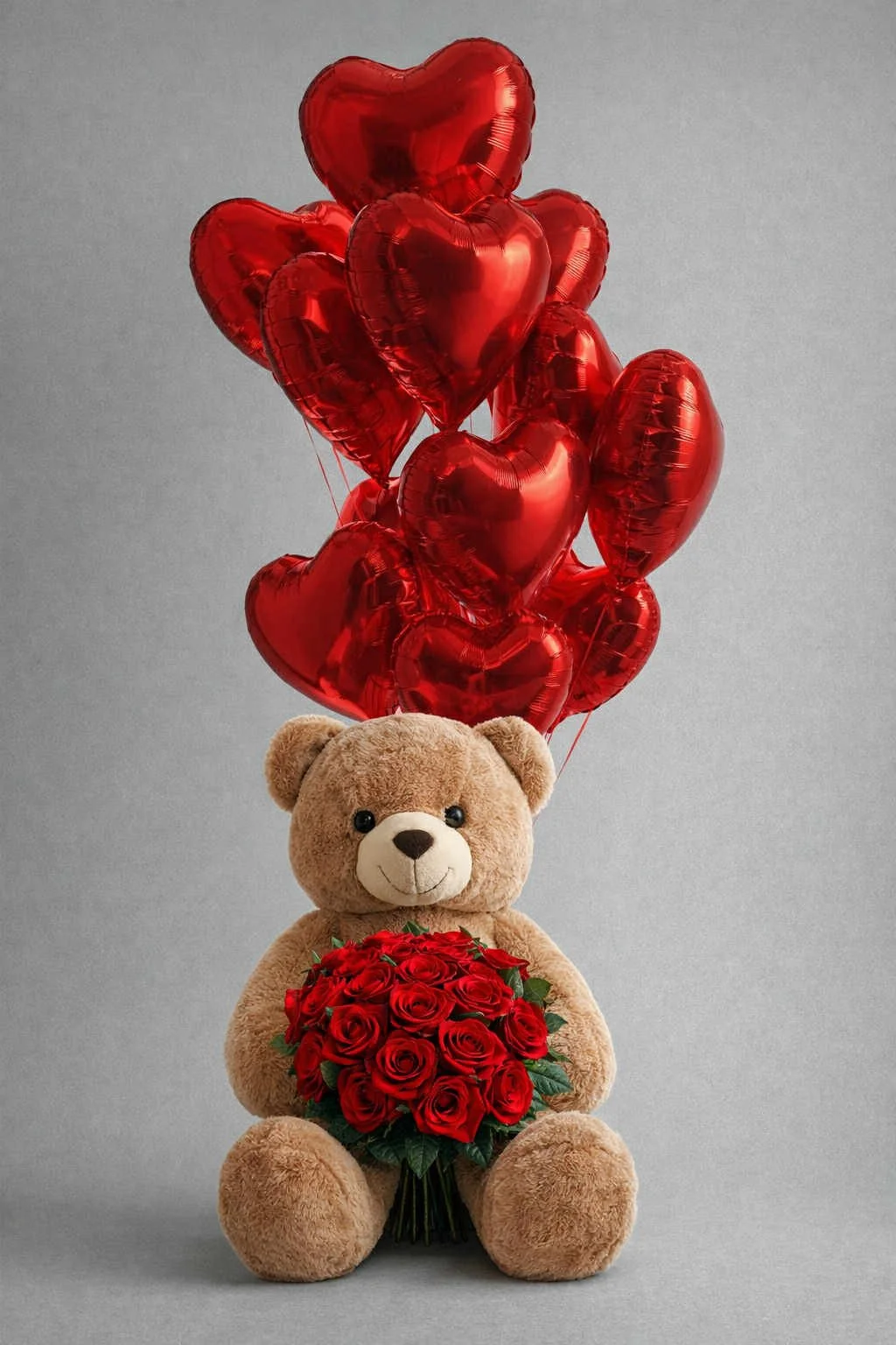Teddy Bear & Balloon Celebration Set (flowers  are not included )