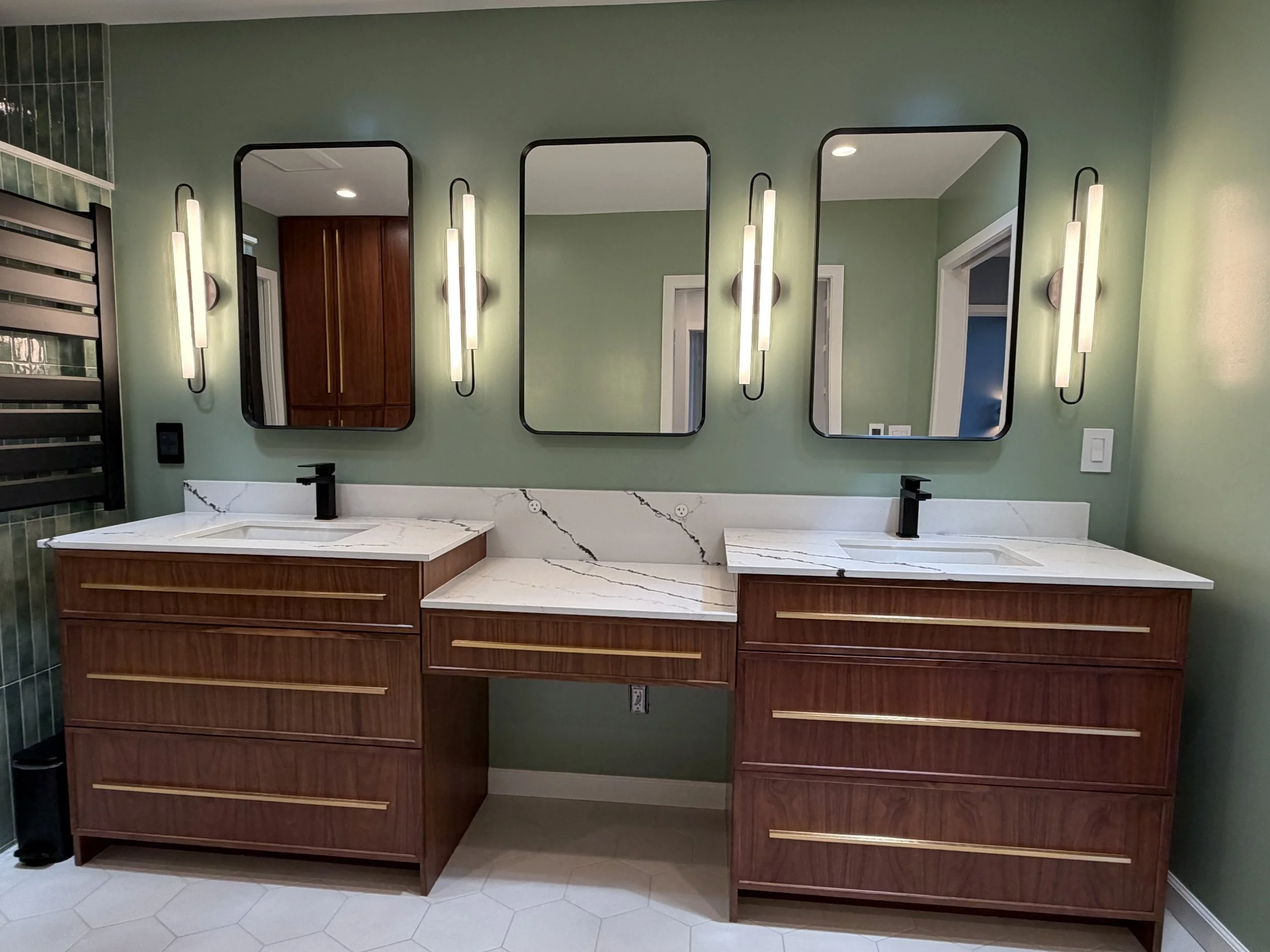 Primary Bathroom Renovation - Walnut Vanities
