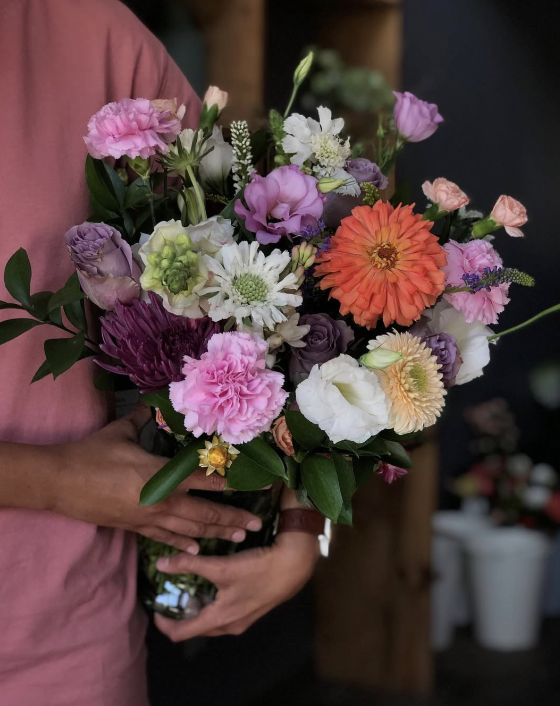 Fresh flower arrangement in a vase, biweekly subscription delivery from Freshly Flowers