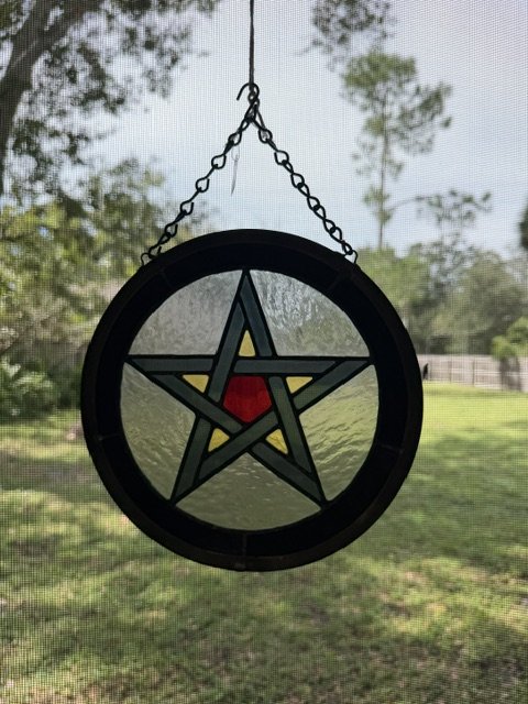 🌟 Woven Pentacle Stained Glass Panel