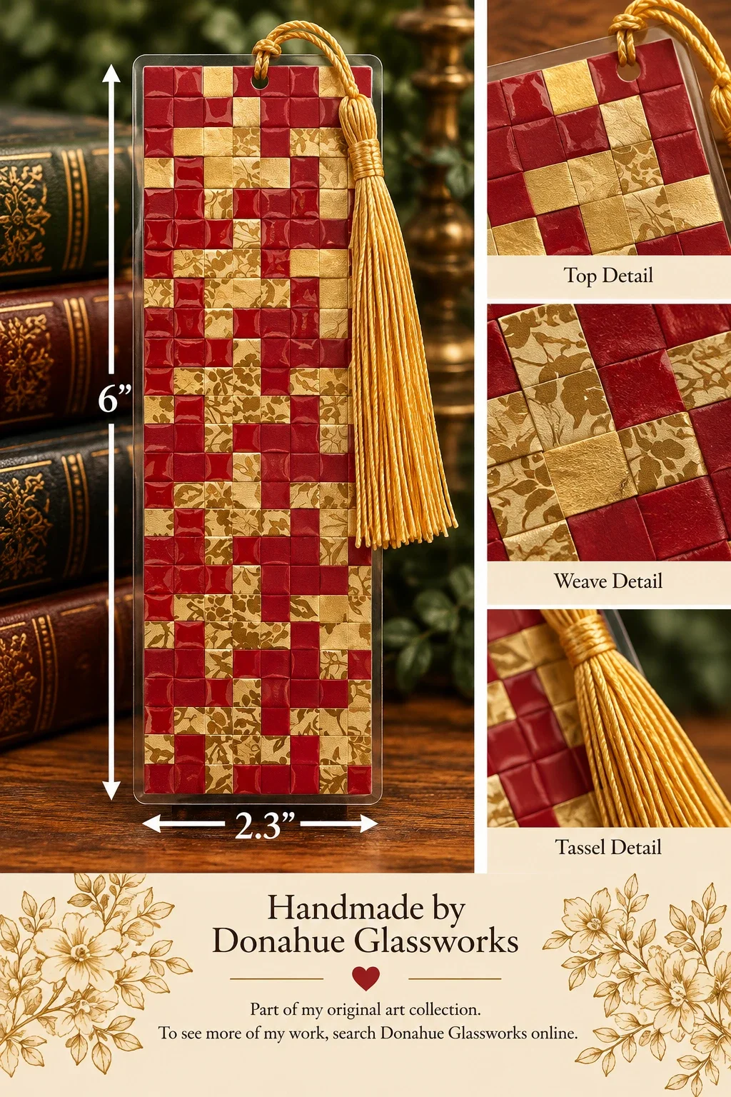 Red & Gold — Handmade Paper Woven Bookmark