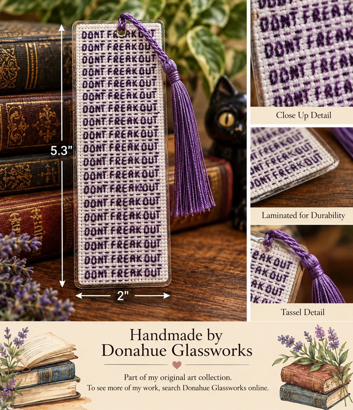 Don’t Freak Out — Handmade Cross-Stitch Bookmark