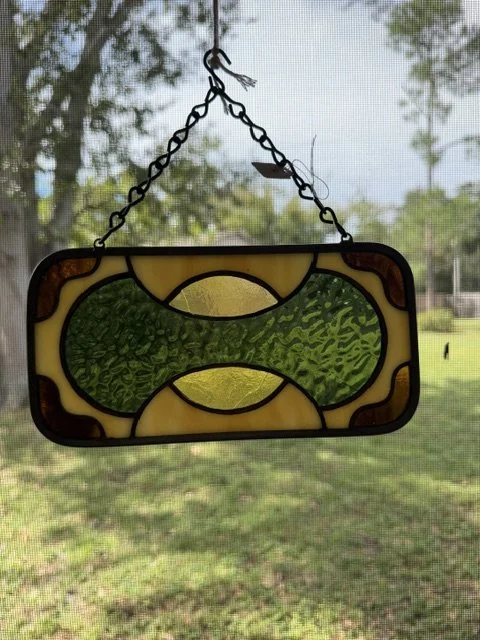 🌿 Abstract Earth-Toned Stained Glass Panel – Organic Harmony in Glass