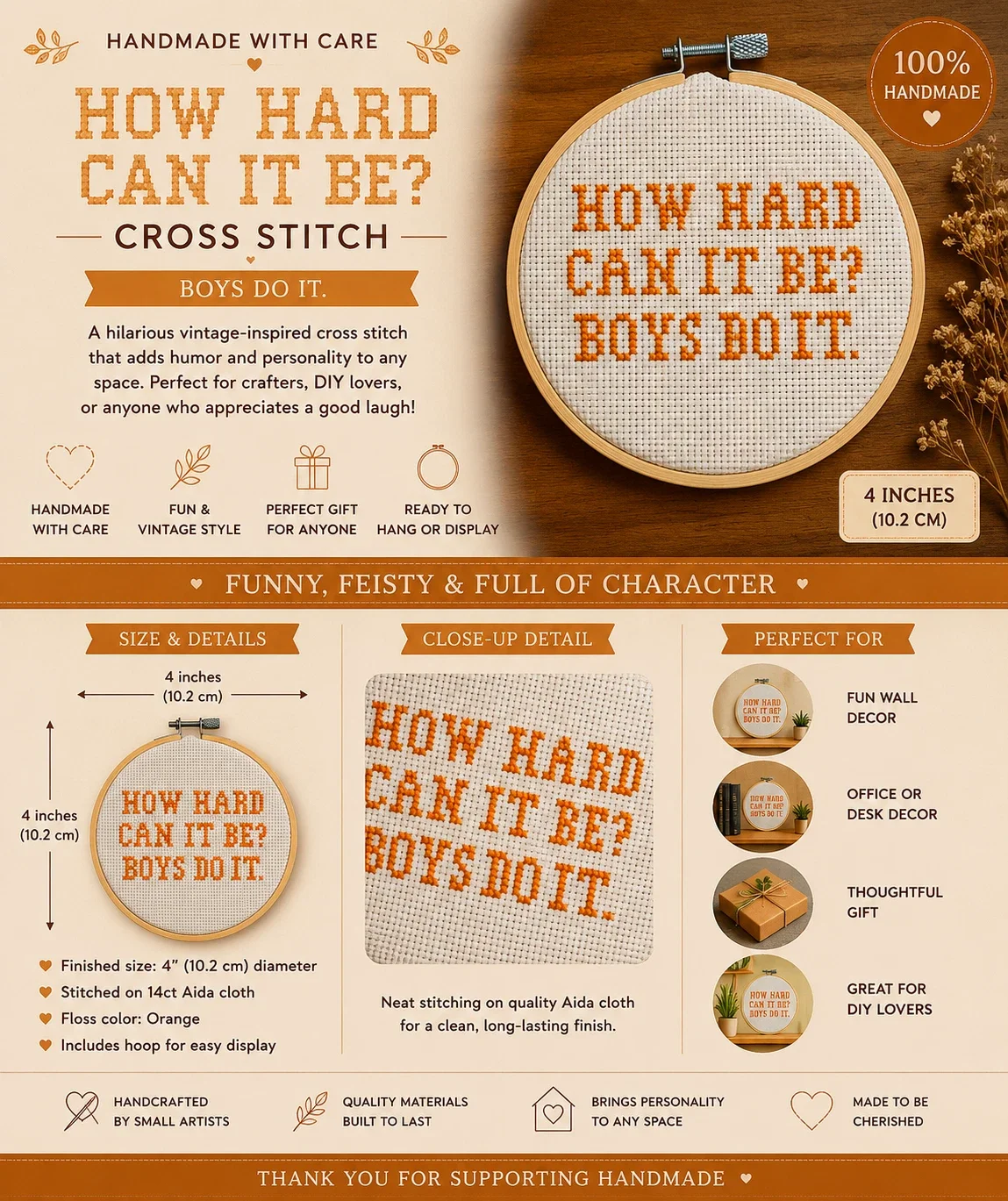How Hard Can It Be? Boys Do It — 4-Inch Cross-Stitch Hoop Art