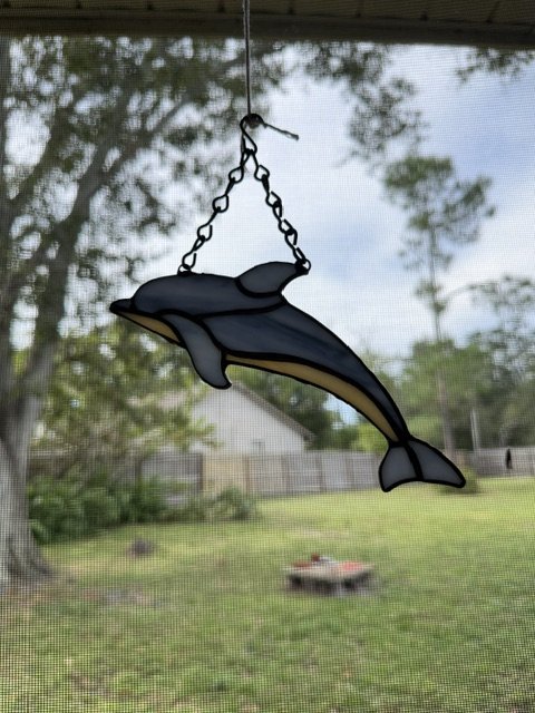 🐬 Stained Glass Dolphin Suncatcher – Coastal Charm in Glass