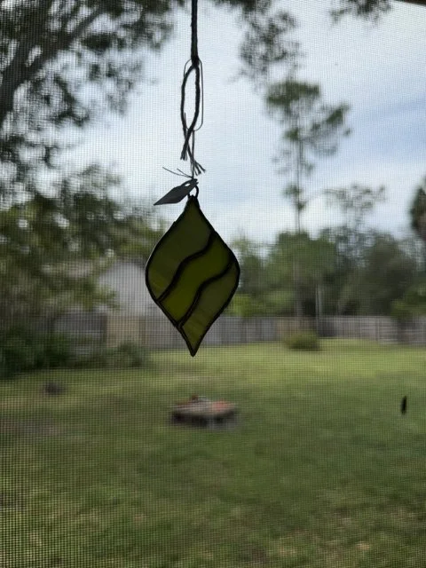Olive Wave — 2×3 Abstract Stained Glass Ornament