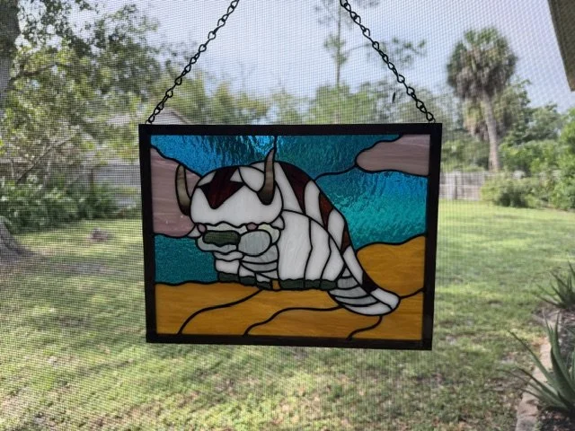 🐾 Flying Bison Fantasy – Stained Glass Panel