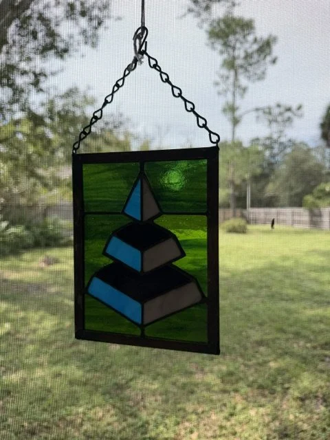 Geometric Triangle Stained Glass Panel – 5.5x7"