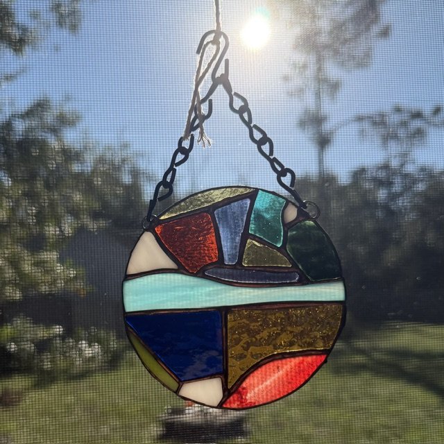 Prismatic Horizon — 4″ Round Stained Glass Suncatcher