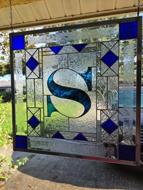 Custom Monogram Stained Glass Panel – 17″ × 17″