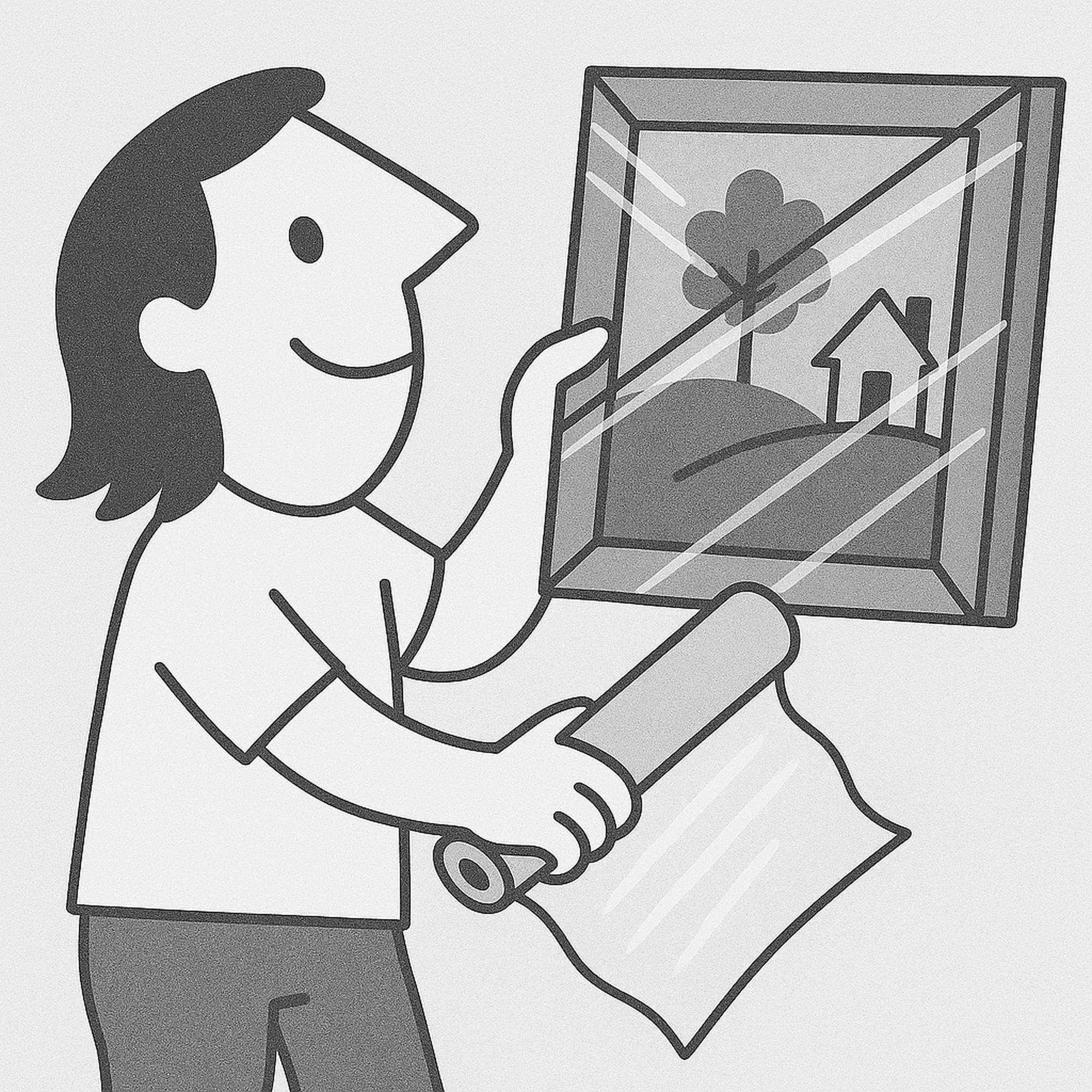 Cartoon of a person holding a paper and a rolling pin, standing in front of a window with religious symbols, including a cross, a star of David, and a crescent moon with a mosque silhouette.