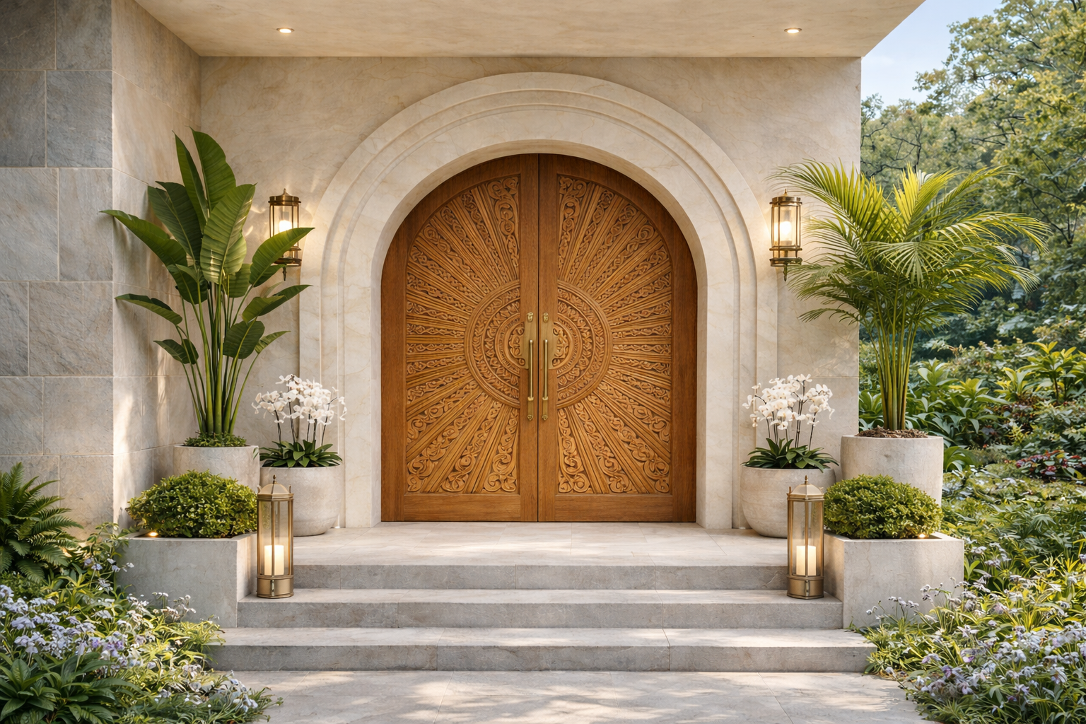 A statement arrival designed to transition guests into the private estate experience.