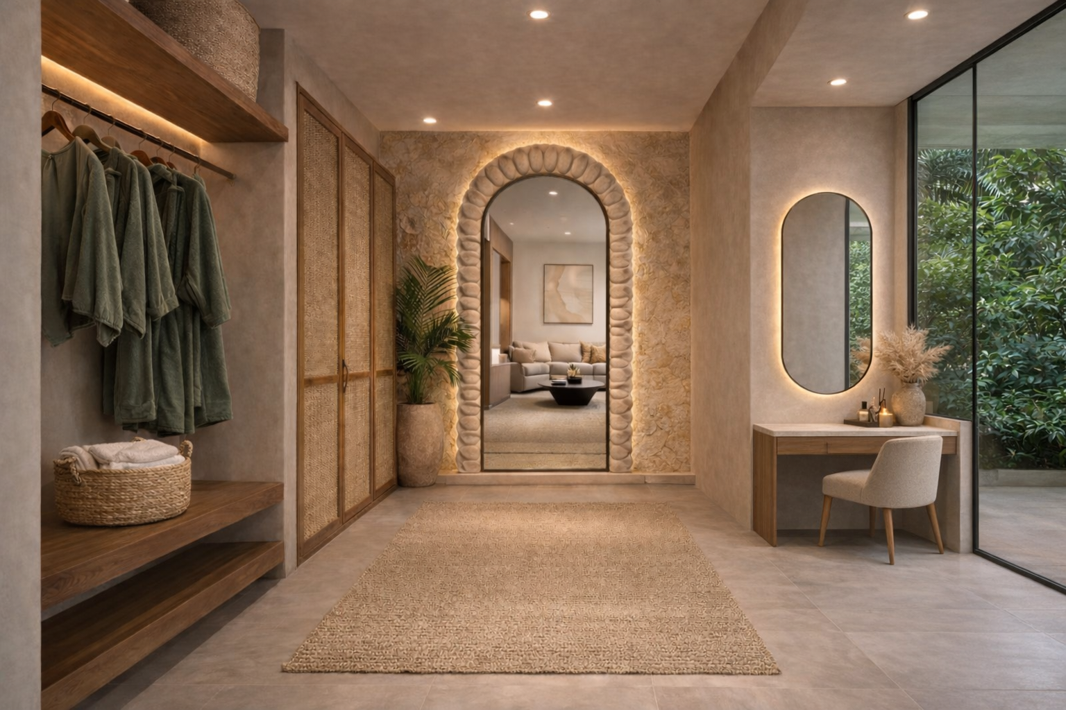 Generous wardrobe and dressing spaces designed for extended stays.