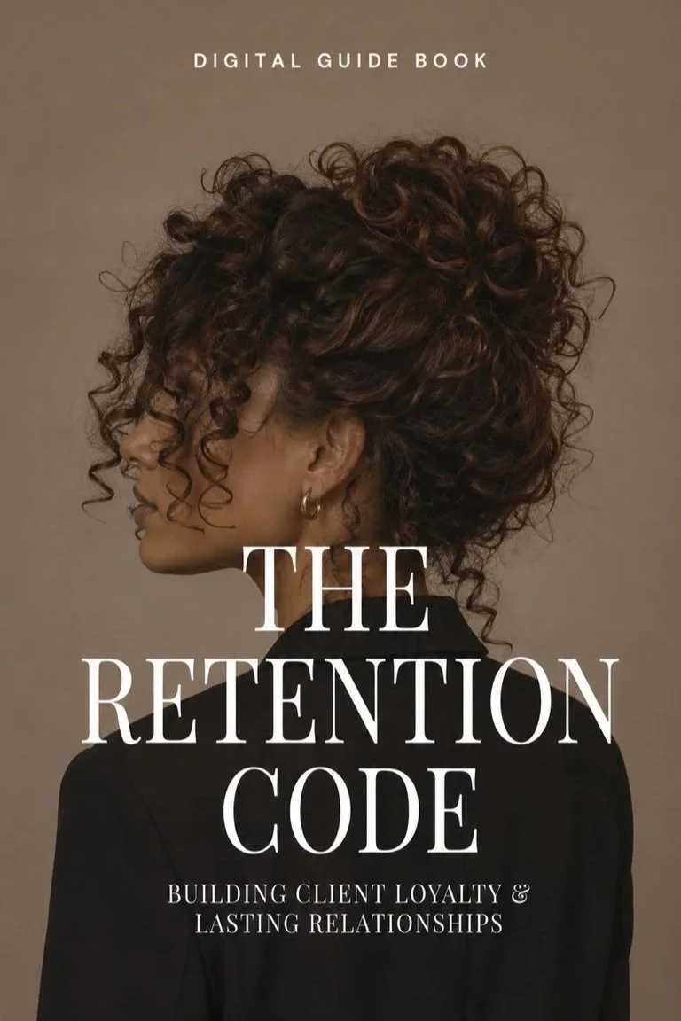 A woman with curly hair in profile facing left, wearing a black top and hoop earrings, on the cover of a book titled 'The Retention Code'.