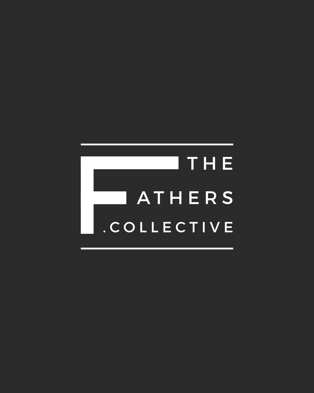 Logo of The Fathers Collective featuring a large stylized letter F with lines above and below, and the text 'The Fathers Collective' in white on a dark background.