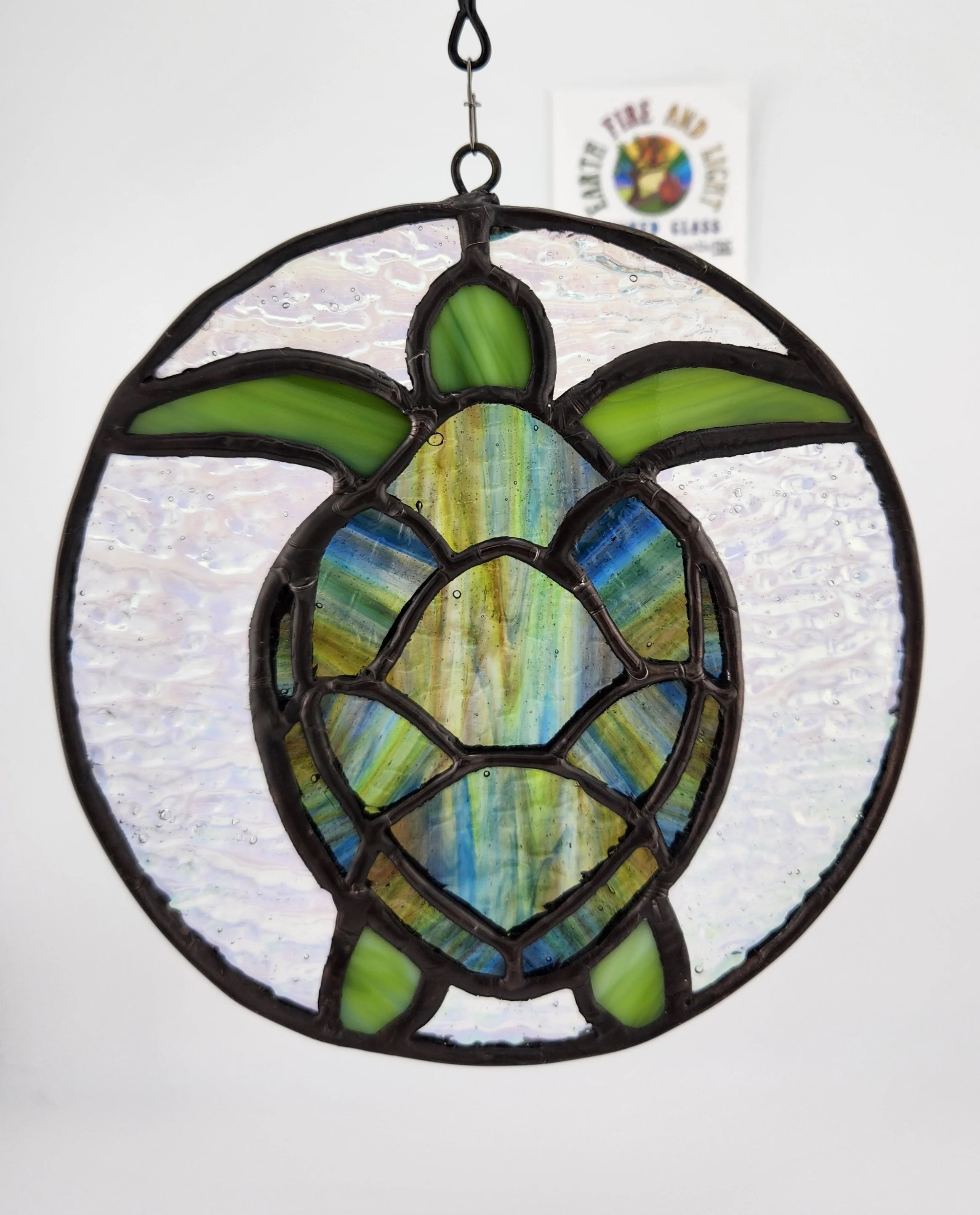 Stained glass green sea turtle
