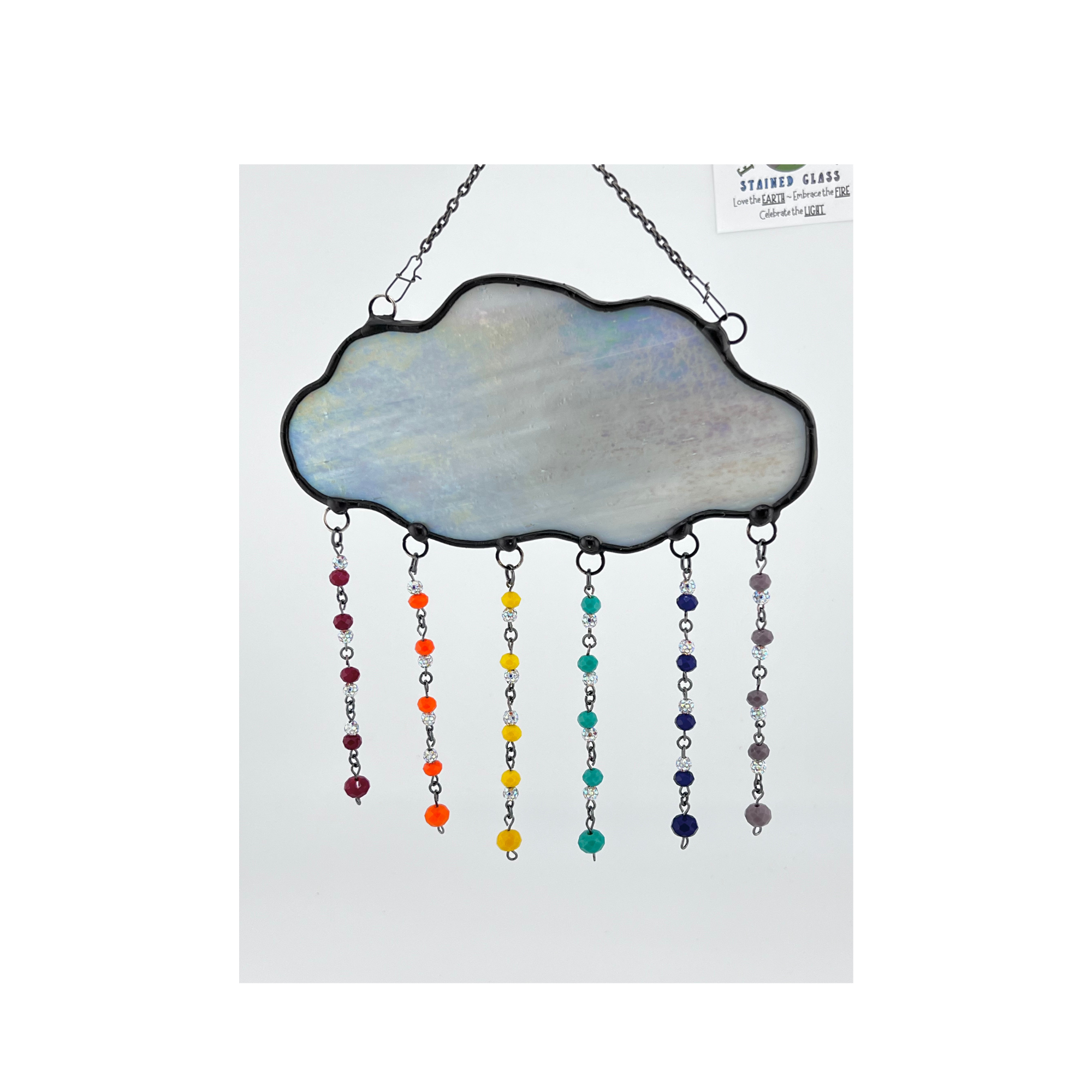 cloud with rainbow beads stained glass suncatcher