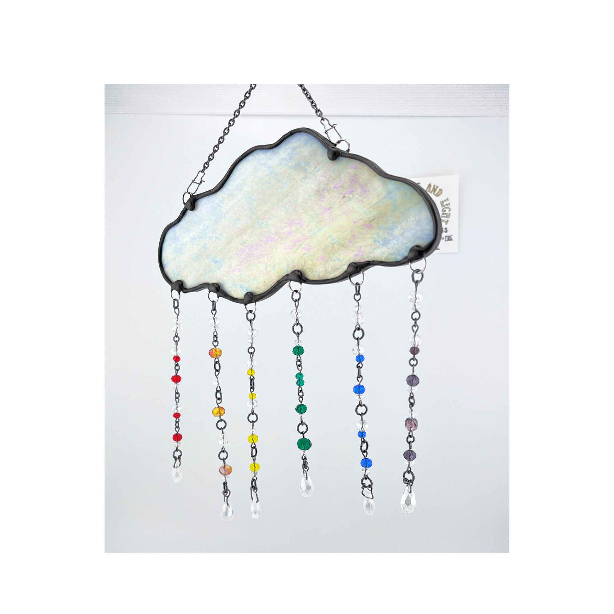 cloud with rainbow beads stained glass suncatcher