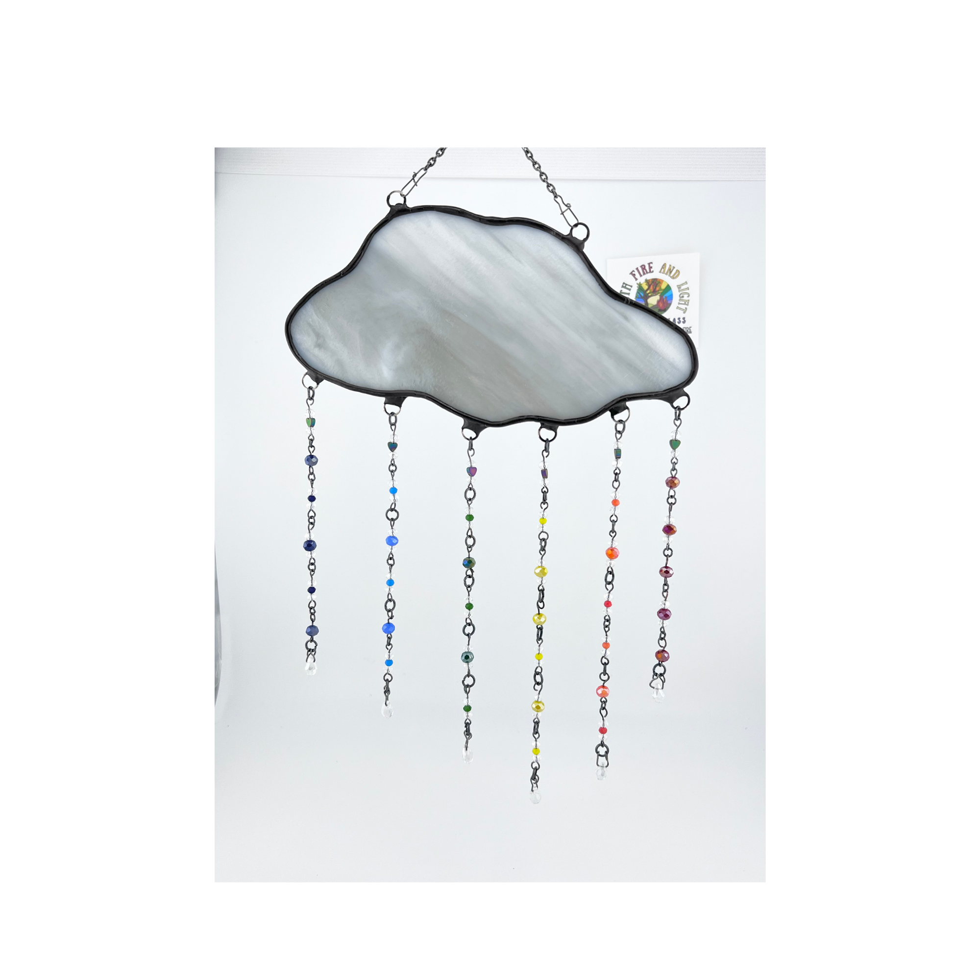 cloud with rainbow beads stained glass suncatcher
