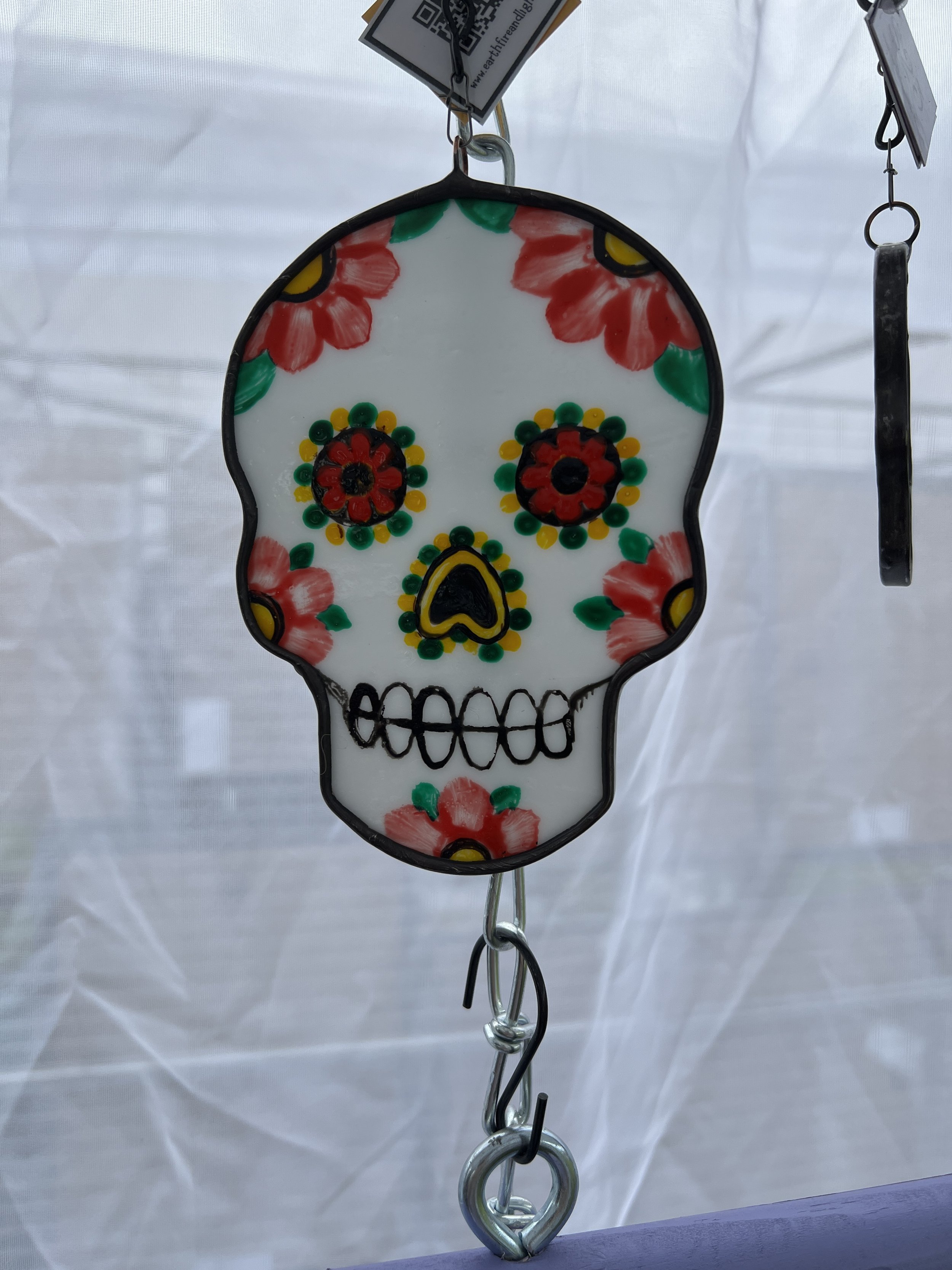Hand painted stained glass sugar skull