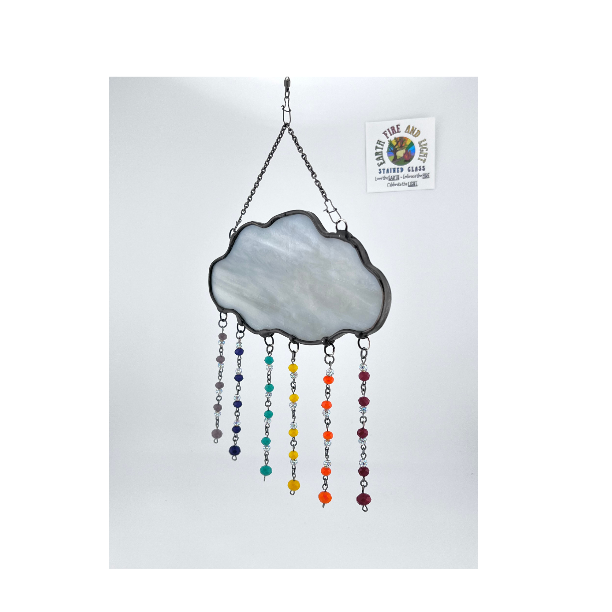 cloud with rainbow beads stained glass suncatcher