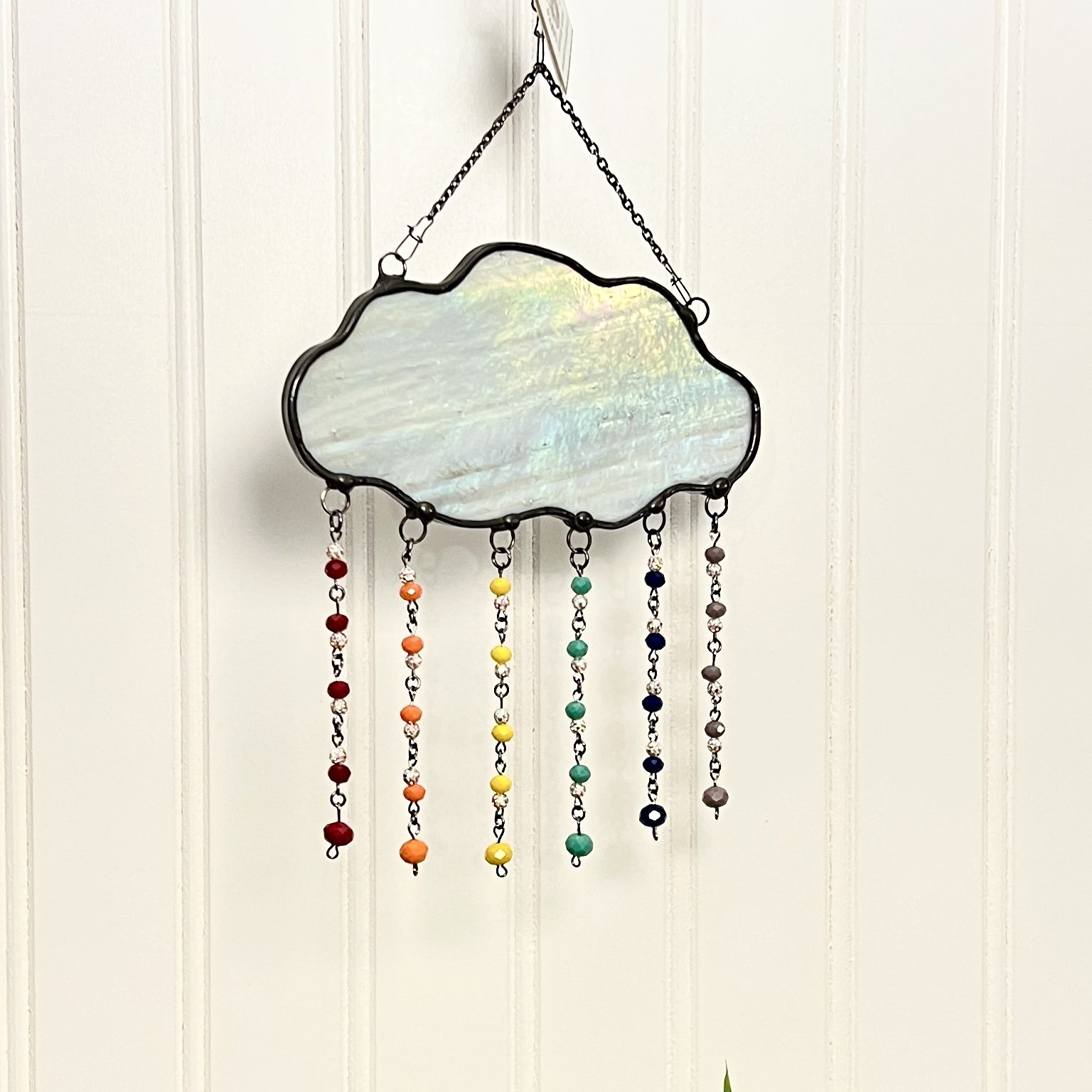 cloud with rainbow beads stained glass suncatcher