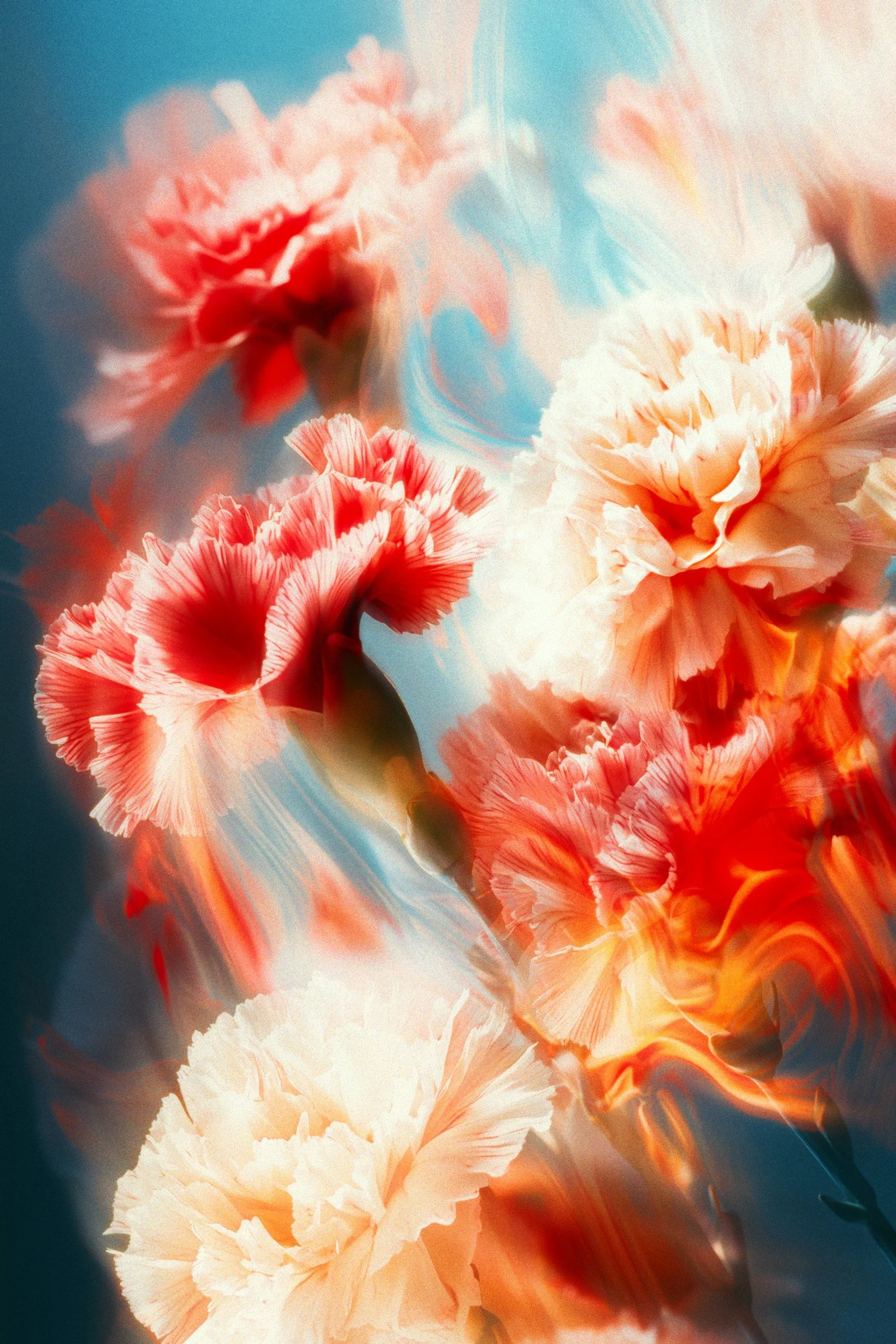 ピンクと白のカーネーションの花が浮かび上がるマジックアートの写真