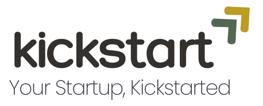 Kickstarter logo with the tagline "Your Startup, Kickstarted".