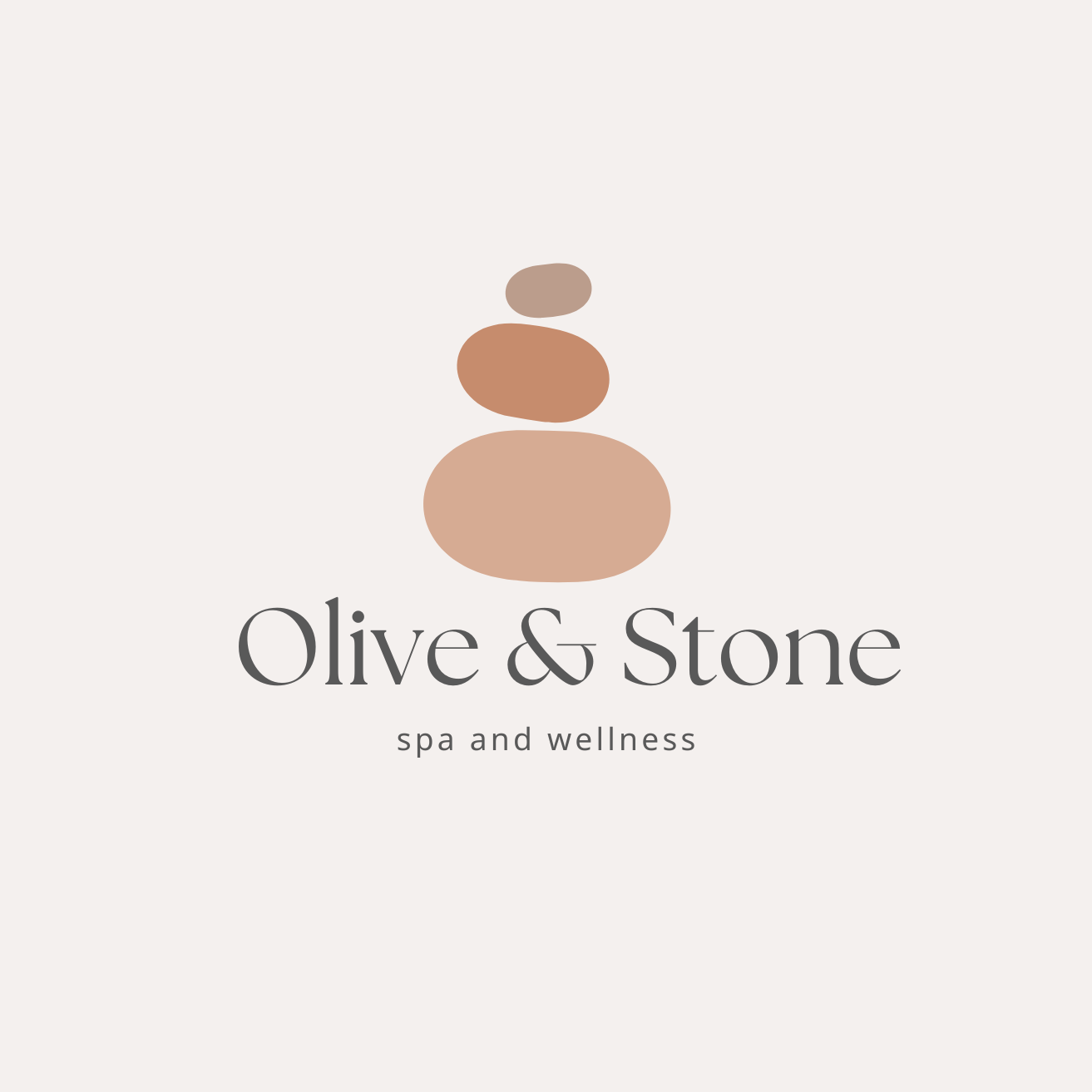 Logo for Olive & Stone spa featuring a minimalist illustration of three stacked stones and the words "Olive & Stone spa and wellness" beneath.