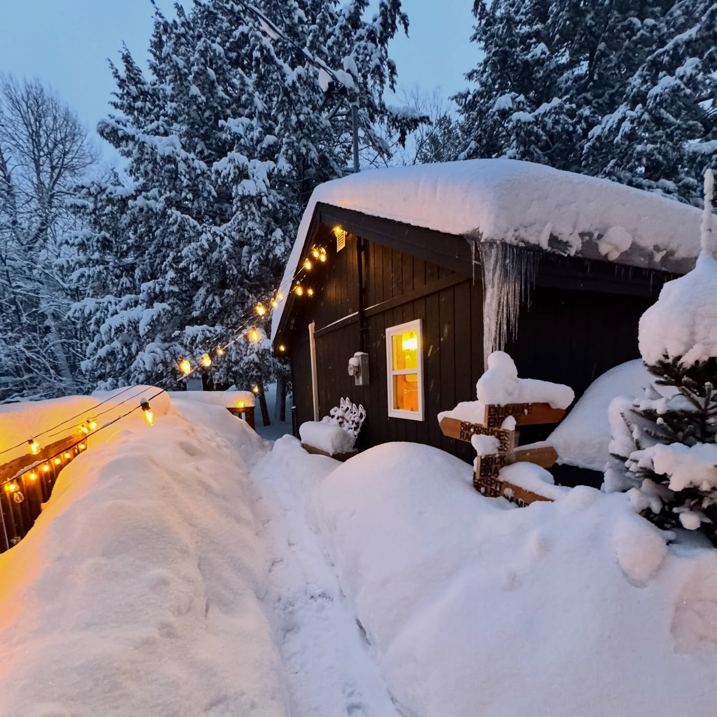 The winter truly is pure magic at Muldrew! While all the snow makes for incredible outdoor pursuits, it comes with some added planning!
🛞 Winter tires are a must! 🪏Shovelling may be required if it snows during your stay! ⚠️ Take caution on the road