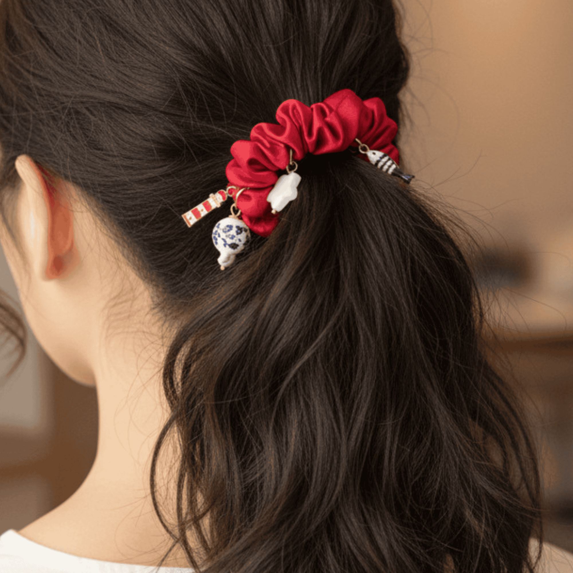 Madaket Charm Scrunchie, Red