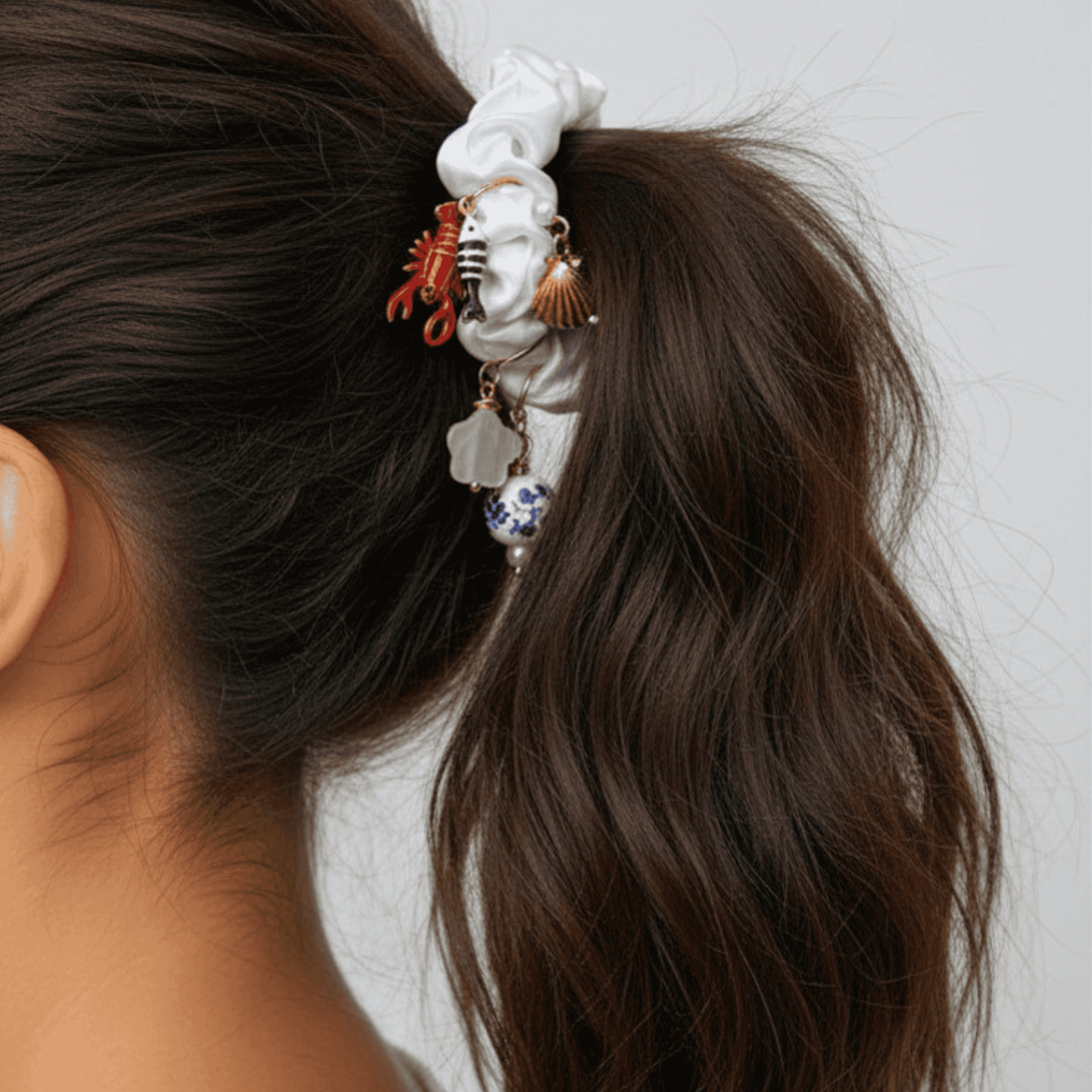 Madaket Charm Scrunchie, White