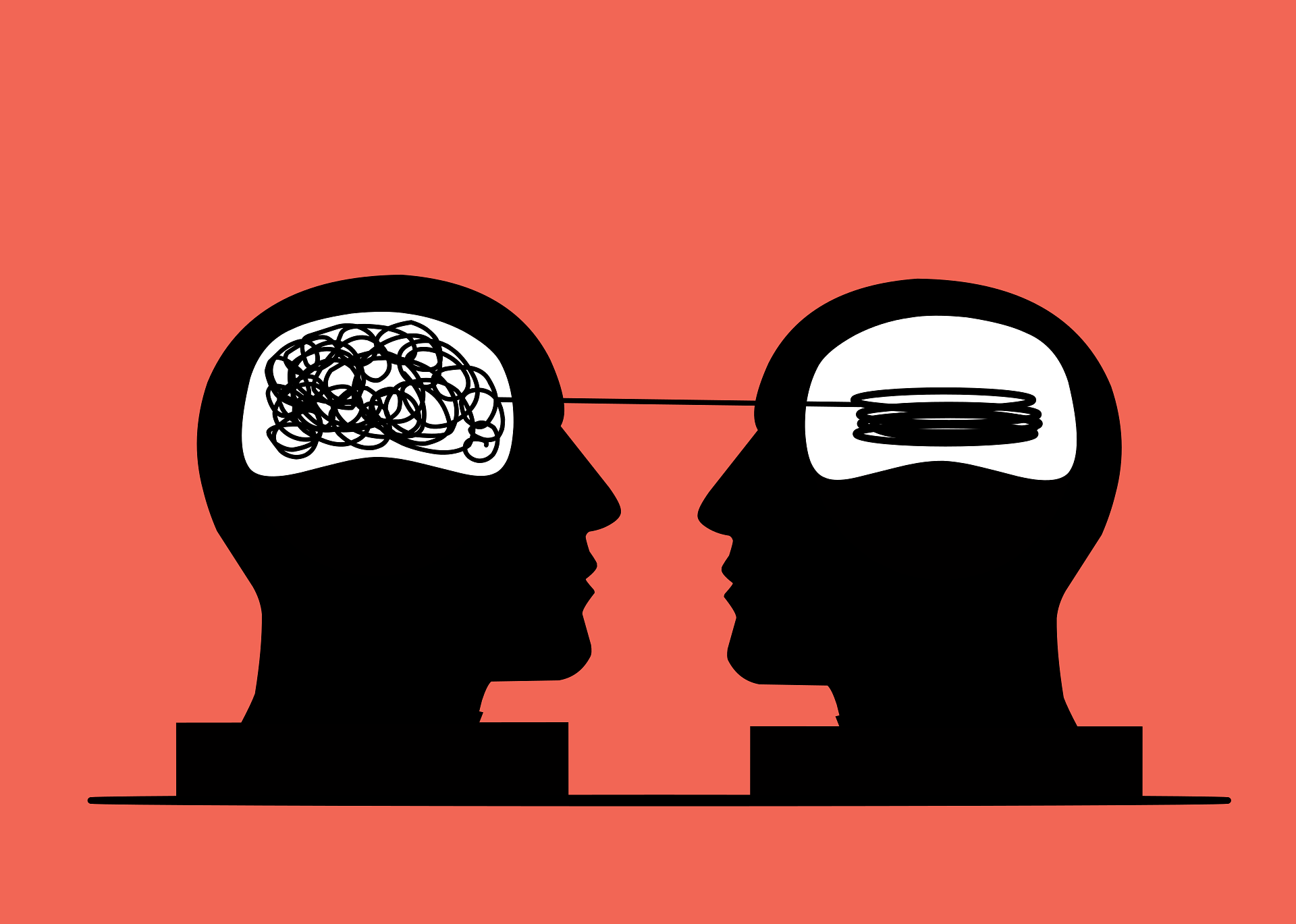 Deux profils comparant des pensées emmêlées et des pensées apaisées