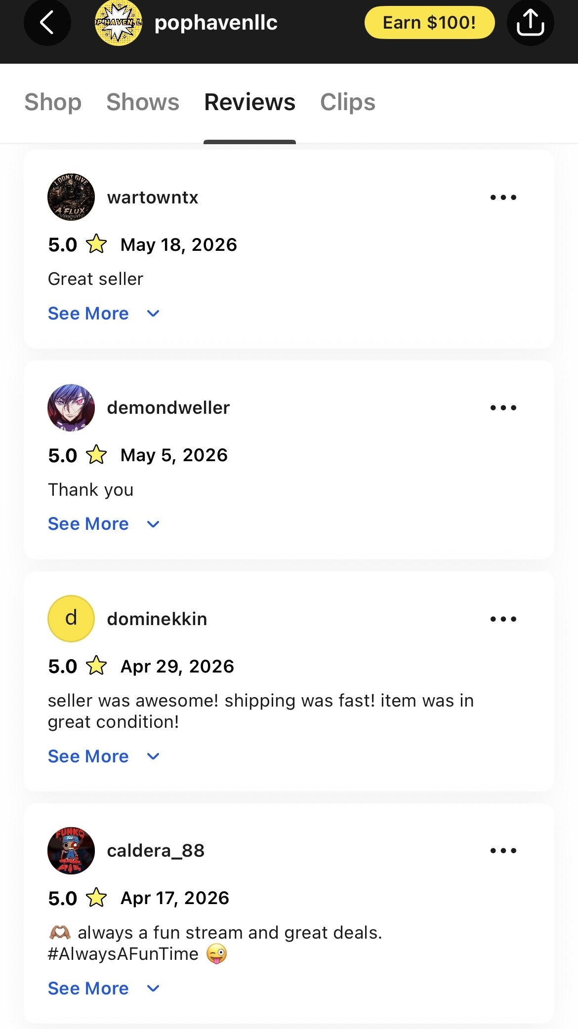 Screenshot of a review section from a website, showing three reviews from users with their ratings, dates, and comments about their experiences.