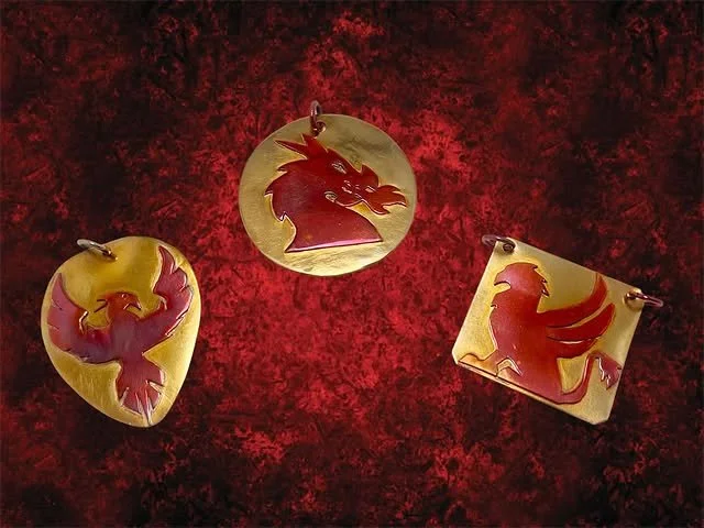 3 mythical creatures (left to right) Pheonix, Dragon, and Griffin