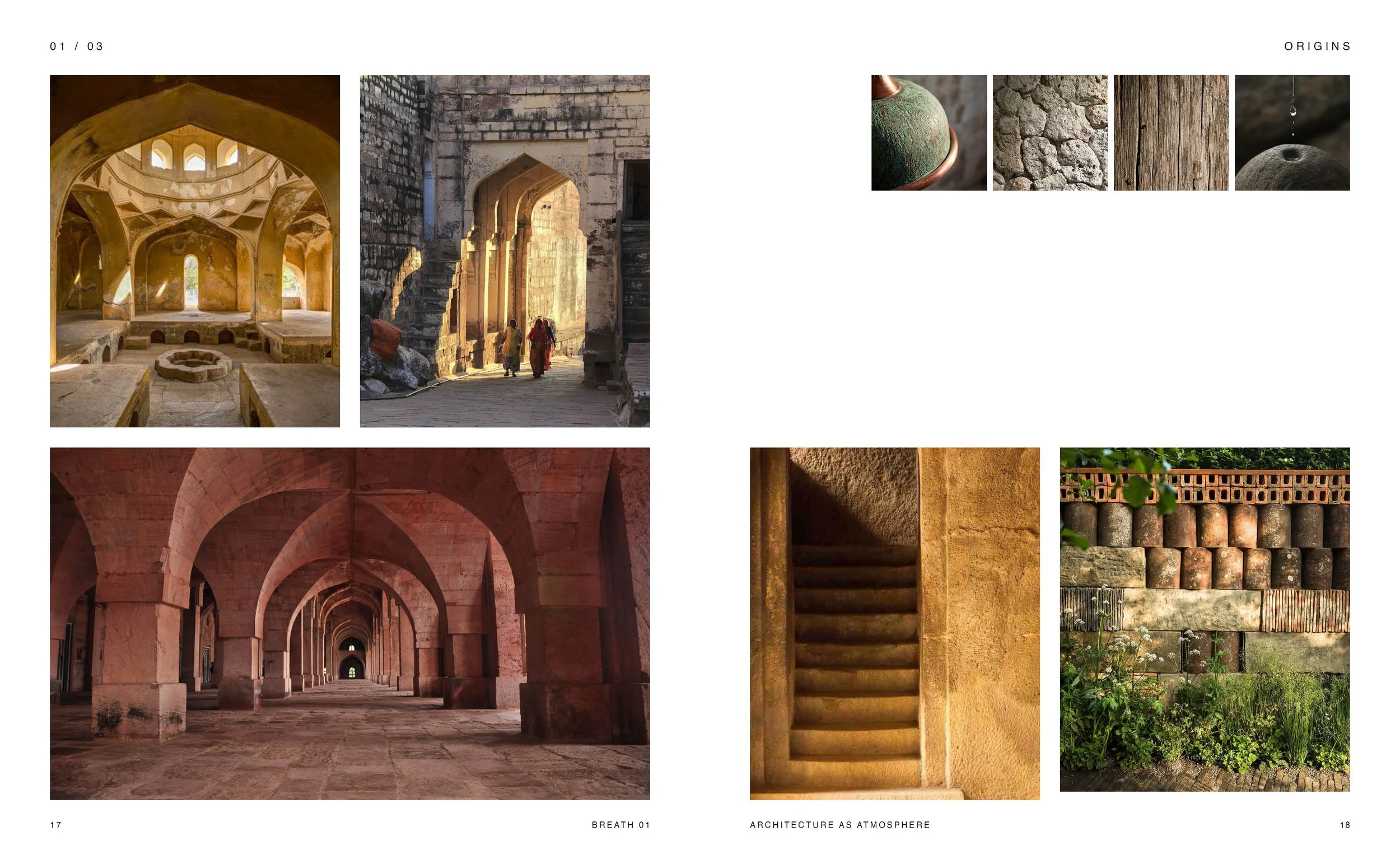 A collage of architectural photos including interior arches, outdoor arches, textured walls, and a stairway, with some images showing people and various historical building features.