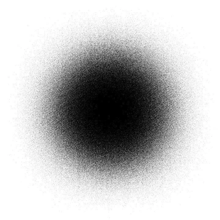Black and white digital noise pattern with a dense central area.