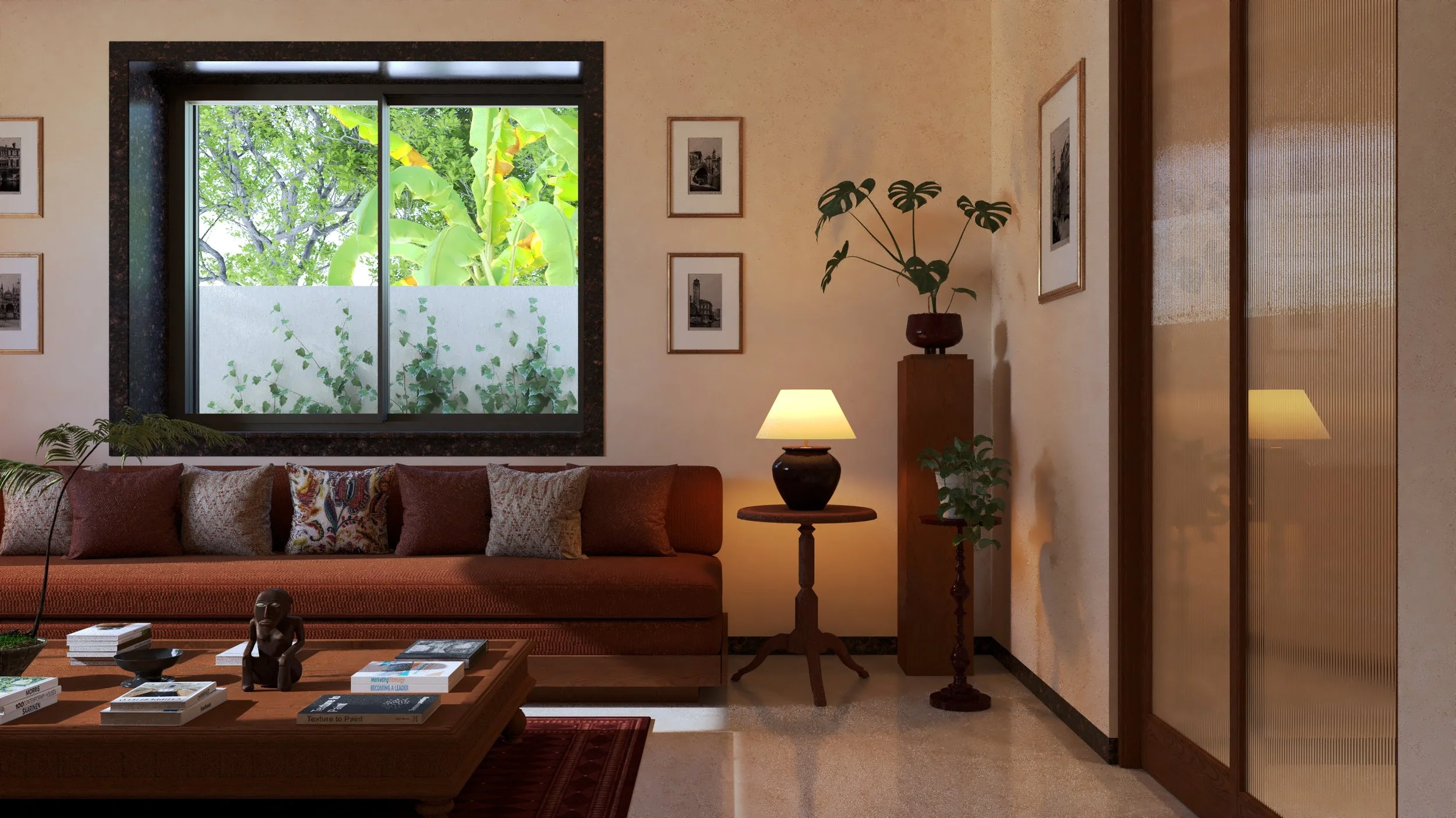 House in Hadapsar brings together contemporary living and a sense of cultural familiarity. Warm earthy tones, crafted wooden furniture, traditional artwork, and intimate gathering spaces shape an interior that feels personal and grounded, balancing e