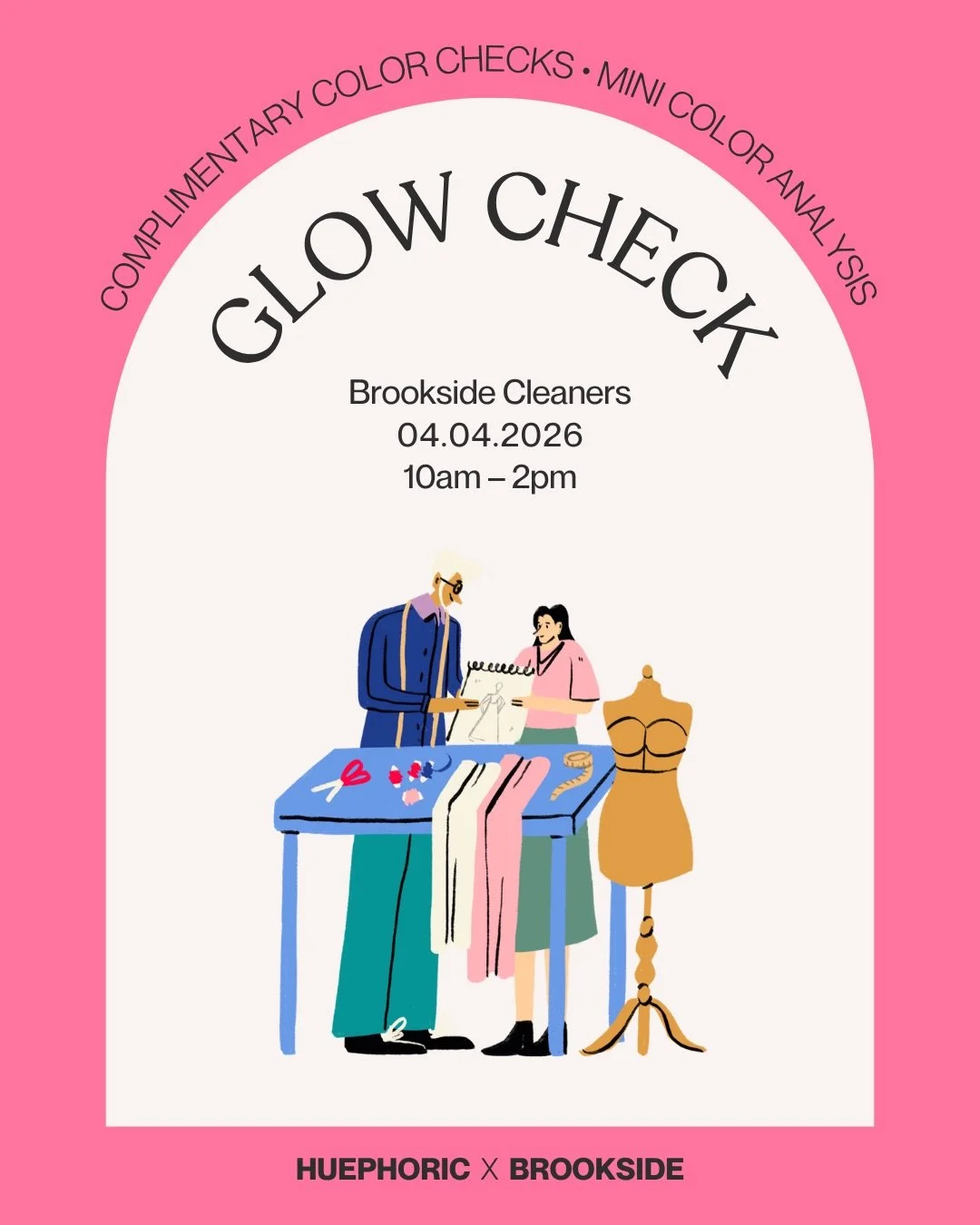 Ever wonder why some colors make you glow while others fall flat? 

Join me for a Glow Check pop-up at Brookside Cleaners, a family owned dry cleaner known for eco-friendly dry cleaning and expert tailoring.

Bring 2-3 outfits you are deciding betwee
