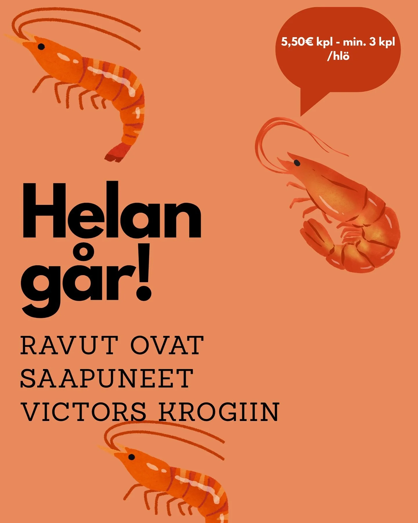 Helan g&aring;r, sjung hopp faderallanlej&hellip;🎶
Krogin rapukausi on virallisesti alkanut, ja jatkuu pitk&auml;lle syksyyn! Ei t&auml;pl&auml; rapua pahenna, eik&auml; snapsikaan😉 Joten nyt kipinkapin ravustelemaan meid&auml;n kanssa, linkki p&ou