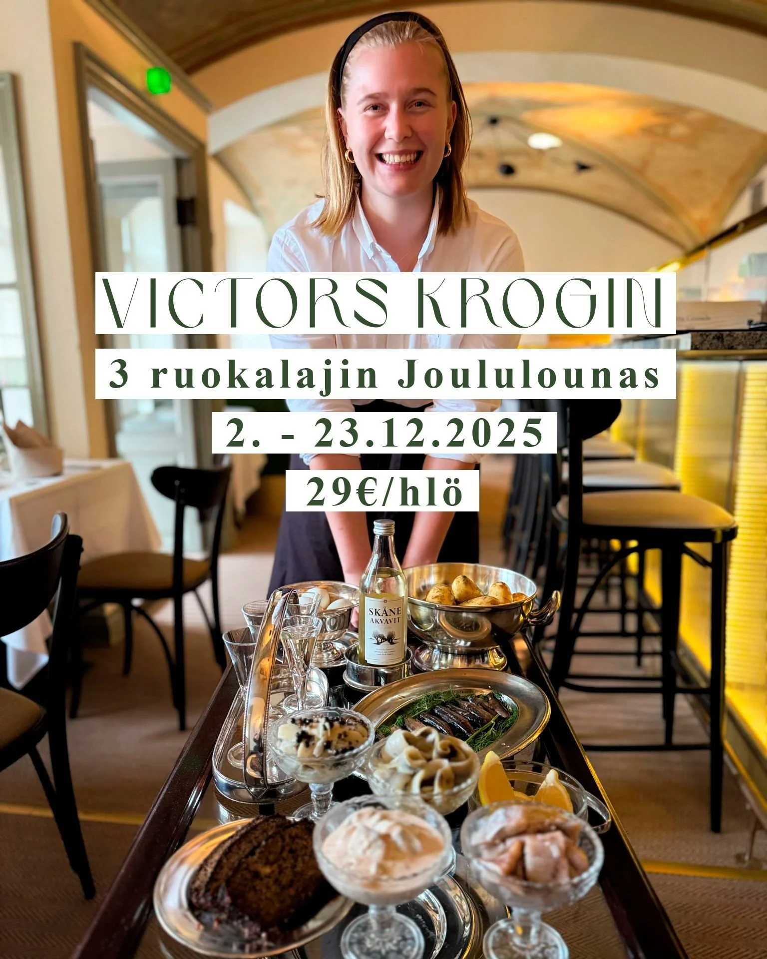 Joulunajan maittavin lounasmenu 29&euro;/hl&ouml;! 🎅👍 Ajateltiin pit&auml;&auml; Victors Krogin lounasmenun hinta ennallaan Joulunajan . Tarjolla arkisin klo 12 - 15:
✅ Alkuun kalalautanen
✅ P&auml;&auml;ruokana Kala Wallenberg tai Krogin leike
✅ J