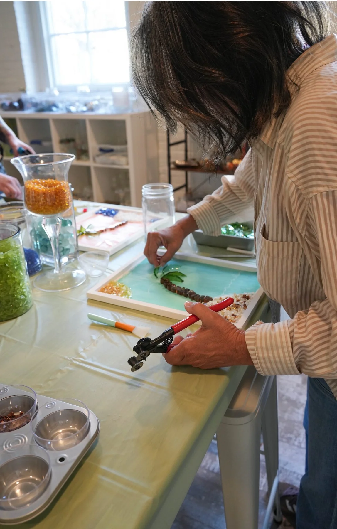 Palm tree Cut/Crushed Glass Resin Art in progress