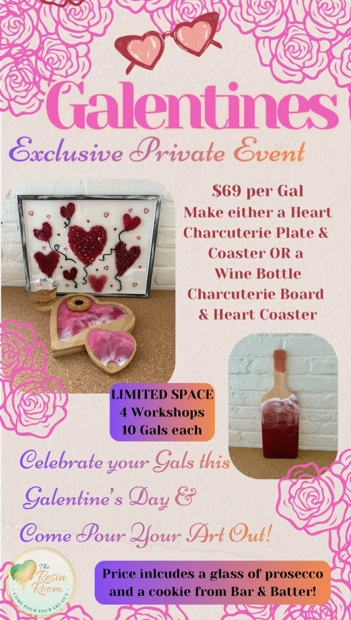 Galentine exclusive event/activity for wood charcuterie board workshop/class